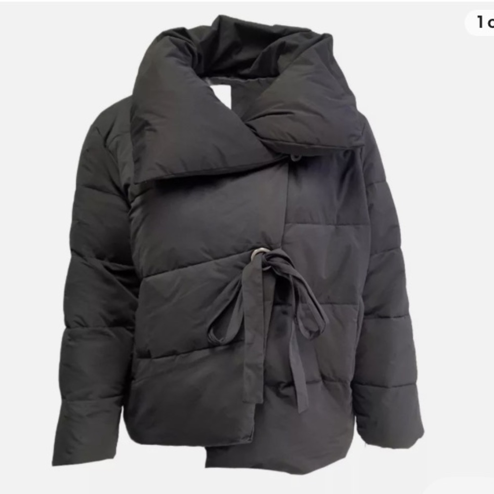 Avec Les Filles Black Puffer Cropped Wrap Coat